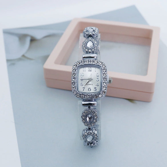 Fashion Women's Alloy Square Quartz Watch With Full Diamond Inlay