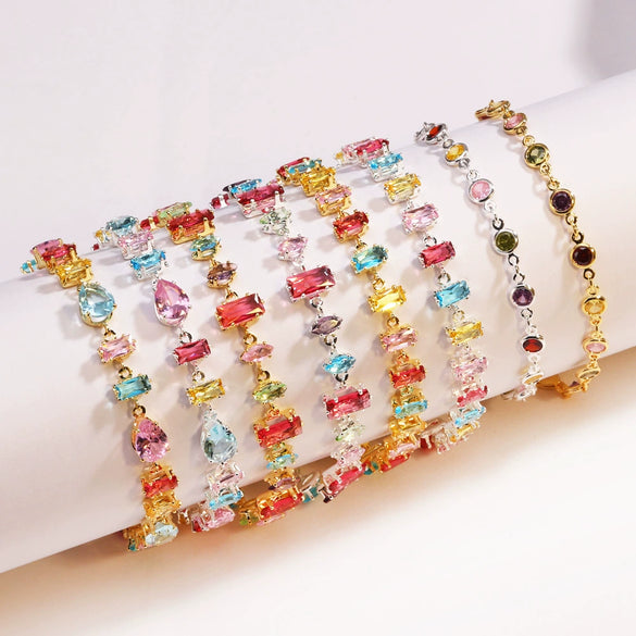 Fashion Women's Artificial Crystal Zircon Color Bracelet Set With Diamonds