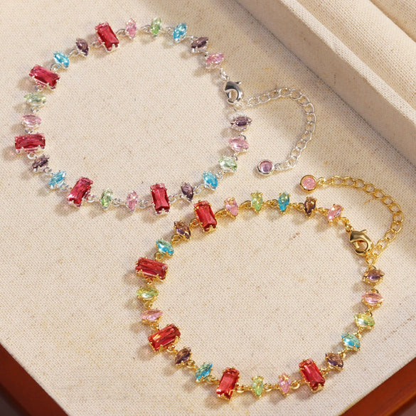 Fashion Women's Artificial Crystal Zircon Color Bracelet Set With Diamonds