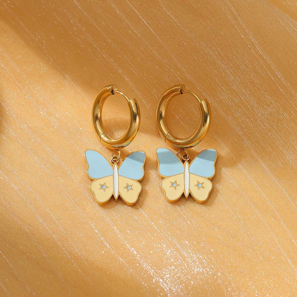 Fashion Women's Butterfly Titanium Steel And Stainless Steel Earrings With Oil Dropping And Electroplating
