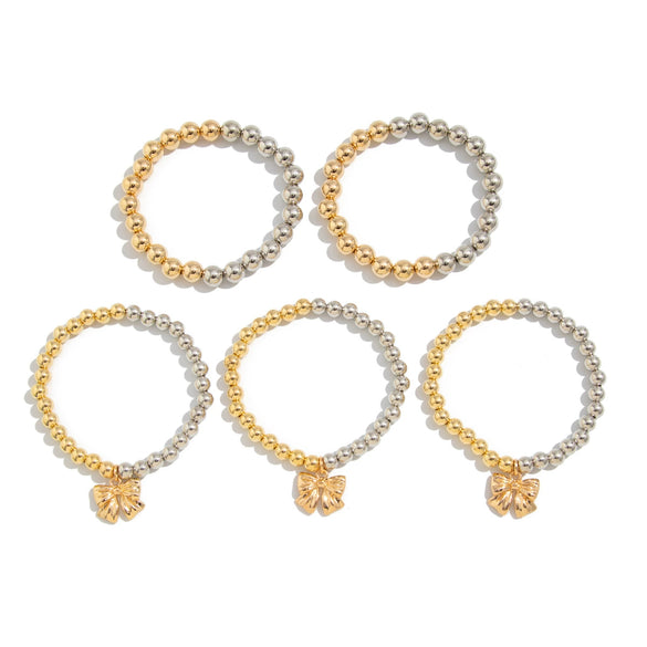 Fashion Women's Ccballoy Geometric And Bow Patterned Beaded Bracelet With Electroplating