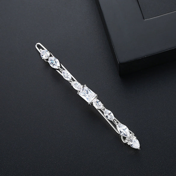 Fashion Women's Copper Hairpin With Square Zircon Inlay Geometric Word Clip Hair Accessory