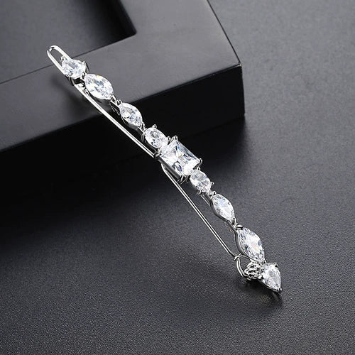 Fashion Women's Copper Hairpin With Square Zircon Inlay Geometric Word Clip Hair Accessory