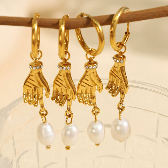 Fashion Women's Earrings Freshwater Pearl 316L Stainless Steel Electroplated
