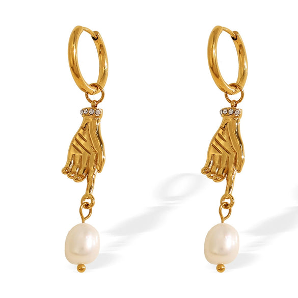 Fashion Women's Earrings Freshwater Pearl 316L Stainless Steel Electroplated