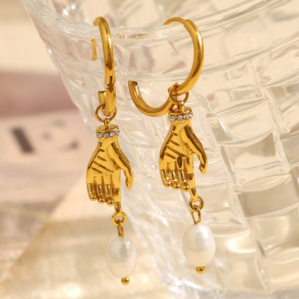 Fashion Women's Earrings Freshwater Pearl 316L Stainless Steel Electroplated
