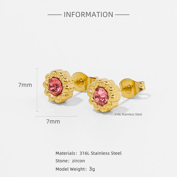 Fashion Women's Geometric Stainless Steel Electroplated Brown Gemstone Earrings
