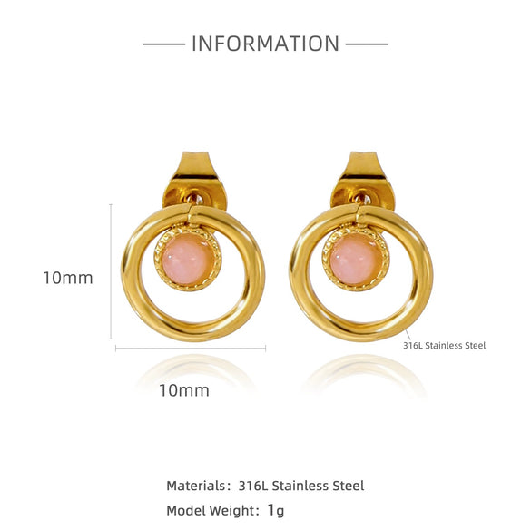 Fashion Women's Geometric Stainless Steel Electroplated Brown Gemstone Earrings