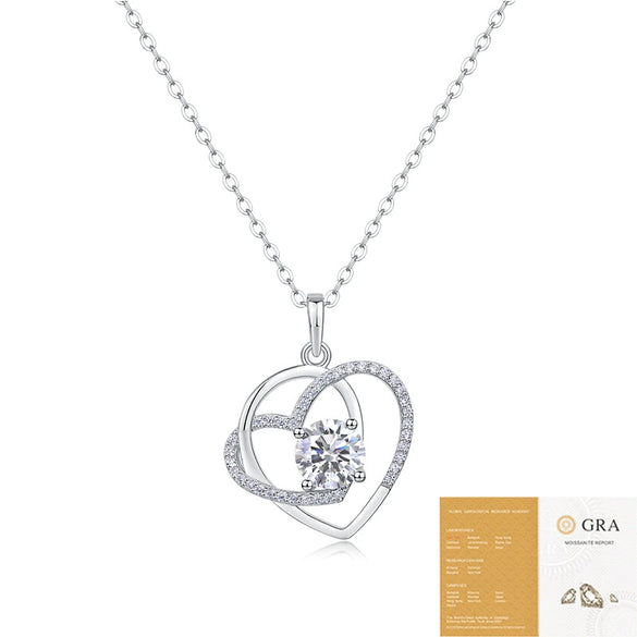 Fashion Women's Heart Shaped 925 Silver Moissanite Inlaid Clavicle Necklace
