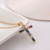 Fashion Women's Jewelry Copper Real Gold Electroplated Microinlay Colorful Zircon Water Drops Cross Necklace