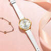 Fashion Women's Metal Alloy Plexiglass Mirror Round Dial Quartz Watch With Horseshoe Buckle
