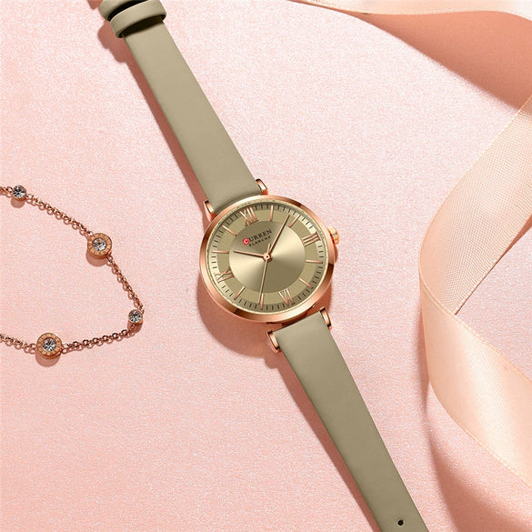 Fashion Women's Metal Alloy Plexiglass Mirror Round Dial Quartz Watch With Horseshoe Buckle