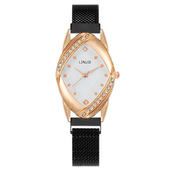 Fashion Women's Metal Belt Quartz Watch With Oval Dial And Mineral Strengthened Glass Mirror