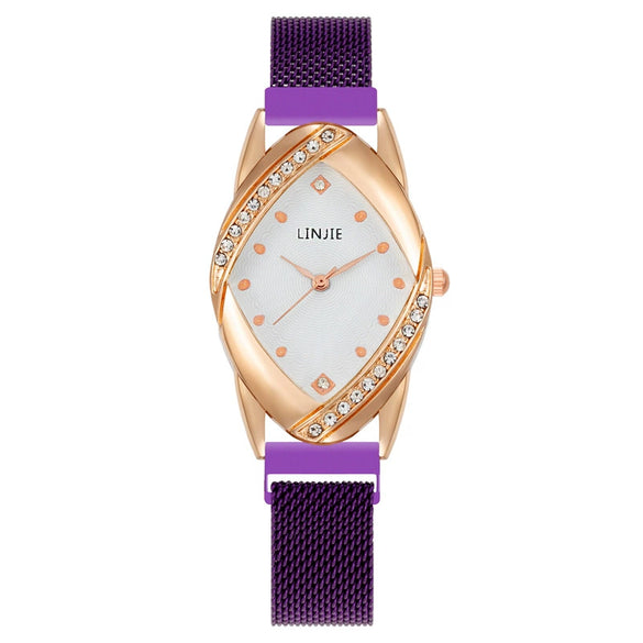 Fashion Women's Metal Belt Quartz Watch With Oval Dial And Mineral Strengthened Glass Mirror