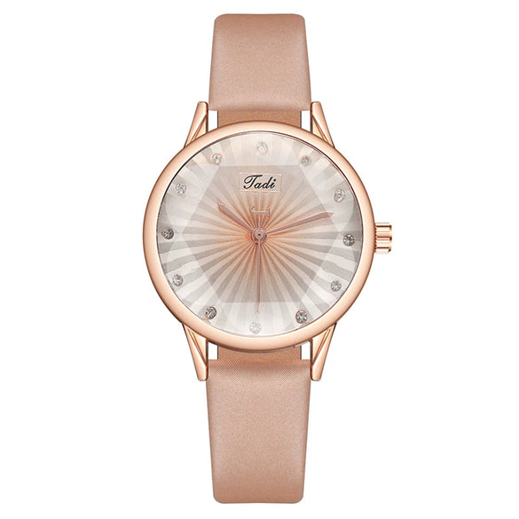 Fashion Women's Metal Case Imitation Leather Strap Quartz Watch With Diamond Shaped Design