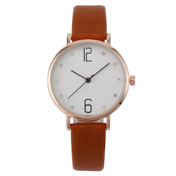Fashion Women's Metal Case Quartz Watch With Imitation Leather Strap And Round Dial