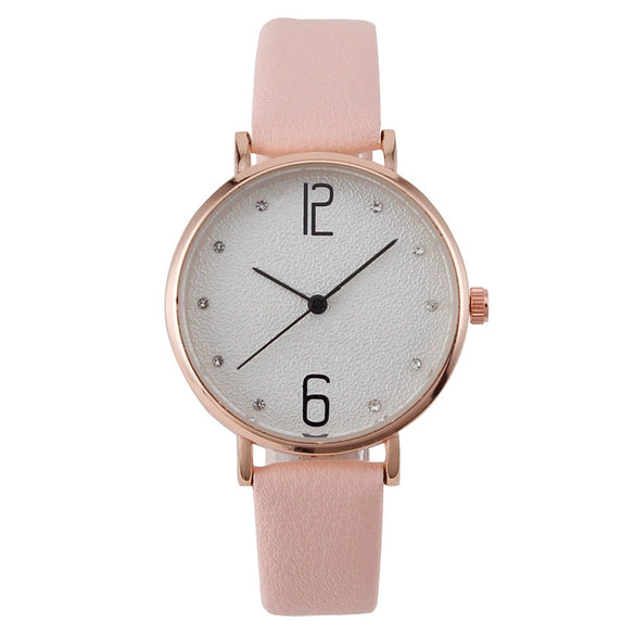 Fashion Women's Metal Case Quartz Watch With Imitation Leather Strap And Round Dial