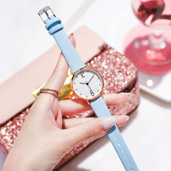 Fashion Women's Metal Case Quartz Watch With Imitation Leather Strap And Round Dial