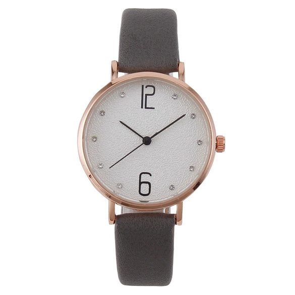 Fashion Women's Metal Case Quartz Watch With Imitation Leather Strap And Round Dial