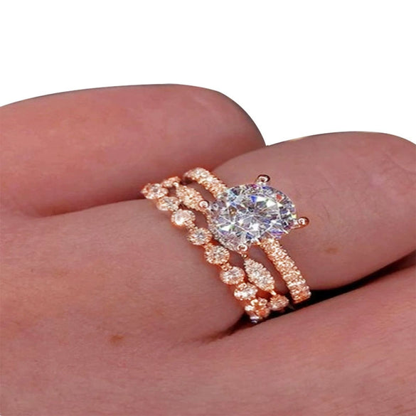 Fashion Women's Metal Engagement Ring With Geometric Design And Electroplating Microinlaid Zircon