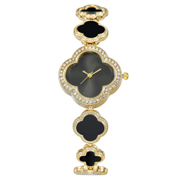 Fashion Women's Metal Petals Fourleaf Clover Flower Shape Quartz Watch Bracelet