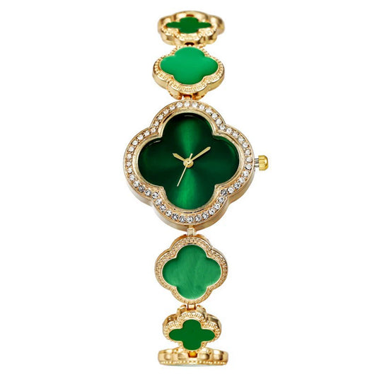 Fashion Women's Metal Petals Fourleaf Clover Flower Shape Quartz Watch Bracelet