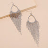 Fashion Women’s Metal Water Drop Wave Tassel Earrings With Rhinestone Claw Chain And Full Diamond Inlay