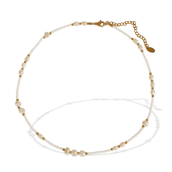 Fashion Women's Natural Pearl 316L Stainless Steel Electroplated Clavicle Chain Necklace