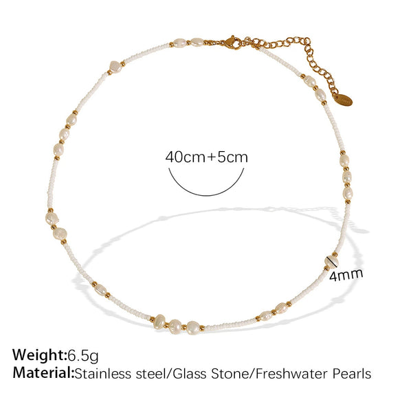 Fashion Women's Natural Pearl 316L Stainless Steel Electroplated Clavicle Chain Necklace