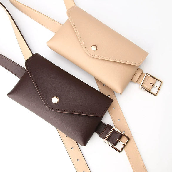 Fashion Women’s Pu Leather Waist Belt Bag With Alloy Pin Buckle Mini Phone And Key Pouch
