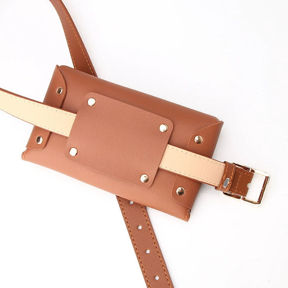 Fashion Women’s Pu Leather Waist Belt Bag With Alloy Pin Buckle Mini Phone And Key Pouch