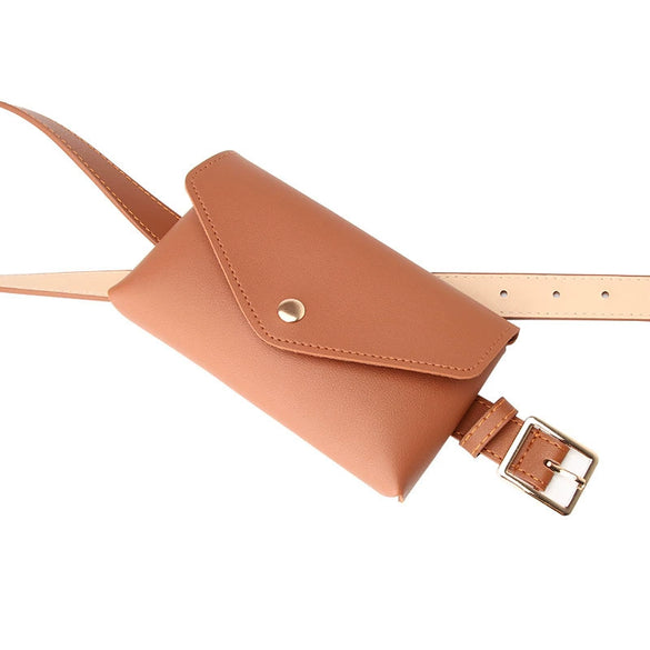 Fashion Women’s Pu Leather Waist Belt Bag With Alloy Pin Buckle Mini Phone And Key Pouch