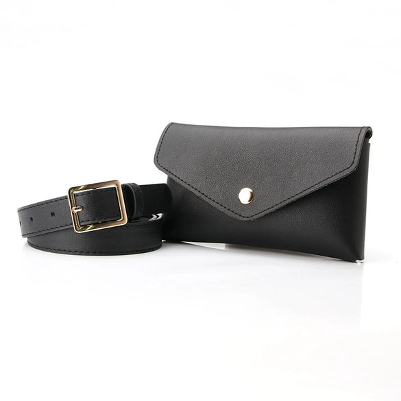 Fashion Women’s Pu Leather Waist Belt Bag With Alloy Pin Buckle Mini Phone And Key Pouch