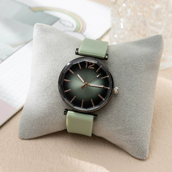Fashion Women's Quartz Watch Alloy Case Imitation Leather Strap Stainless Steel Buckle Round Dial