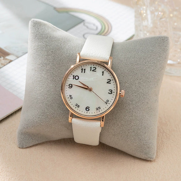 Fashion Women's Quartz Watch Alloy Case Imitation Leather Strap Stainless Steel Buckle Round Dial