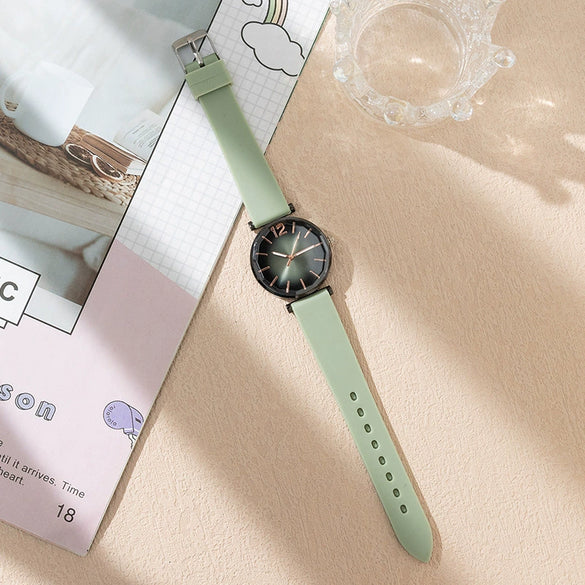 Fashion Women's Quartz Watch Alloy Case Imitation Leather Strap Stainless Steel Buckle Round Dial