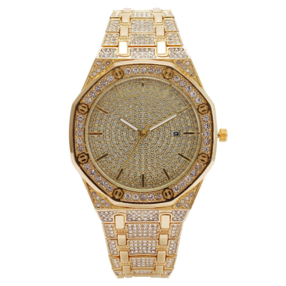 Fashion Women's Quartz Watch With Diamond Round Dial Metal Case And Strap Single Folding Buckle