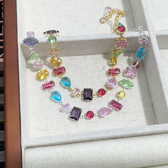 Fashion Women's Rectangular Artificial Crystal Bracelet Set With Diamonds