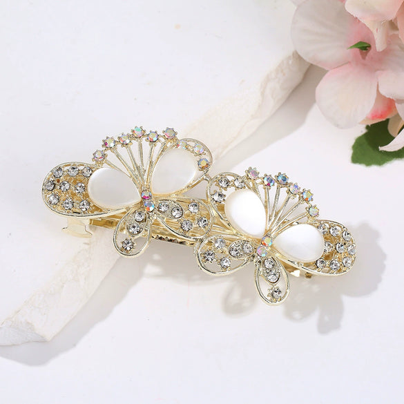 Fashion Women's Rhinestone Hairpin With Butterfly And Small Flower Design And Baking Paint Process