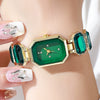 Fashion Women's Small Sugar Watch Bracelet With Large Gem Zinc Alloy Case Imitation Leather Strap Stainless Steel Buckle Round Dial Mineral Reinforced Glass Mirror Onion Crown