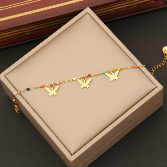 Fashion Women's Stainless Steel Butterfly Heart Insects Star Electroplated Bracelet