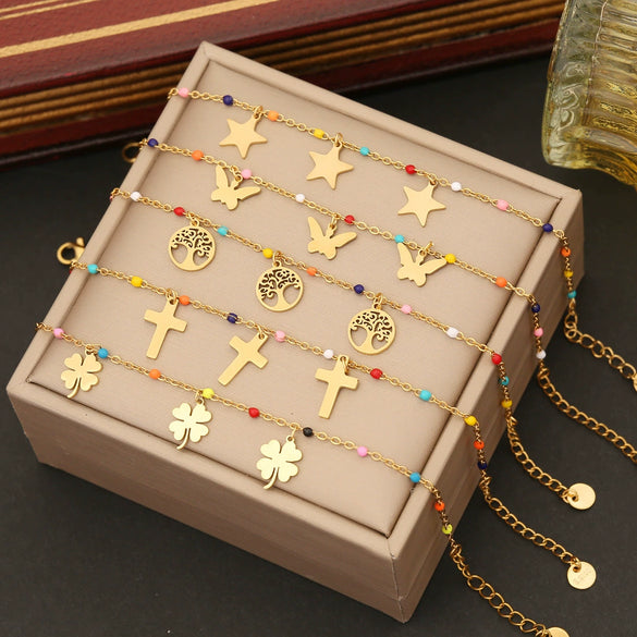 Fashion Women's Stainless Steel Butterfly Heart Insects Star Electroplated Bracelet