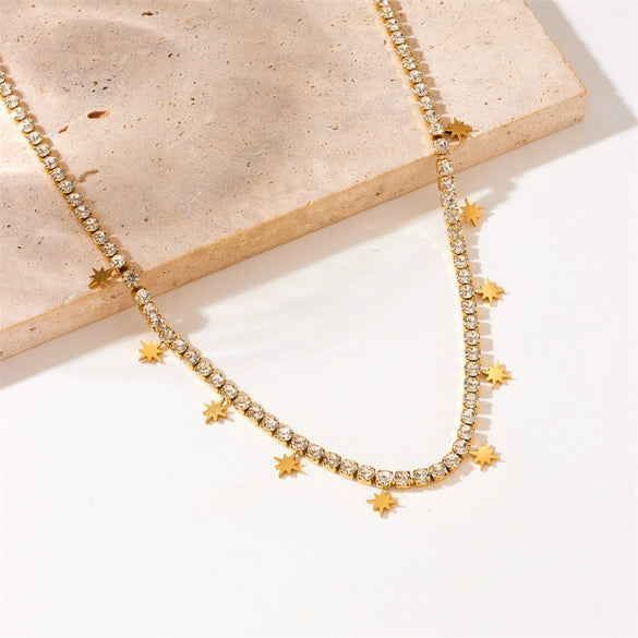 Fashion Women's Titanium Steel Eightpointed Star Necklace With Electroplating Treatment And Regular Chain