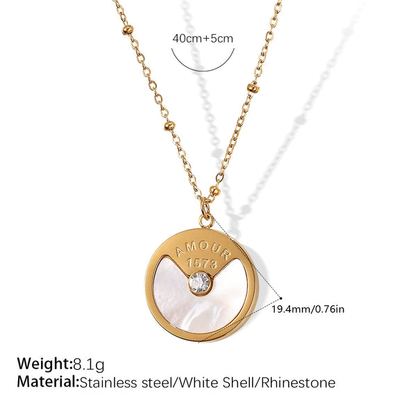 Fashion Women's 316L Stainless Steel Round Pendant Necklace With 18K Gold Plated Electroplating
