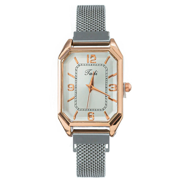 Fashion Women's Watch Alloy Case And Strap Square Dial Suction Iron Buckle