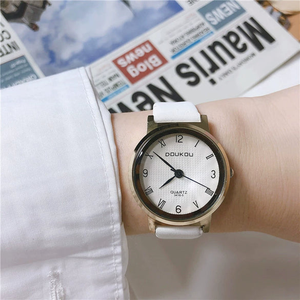 Fashion Women's Watch Alloy Case Ordinary Glass Mirror Leather Belt Casual Style