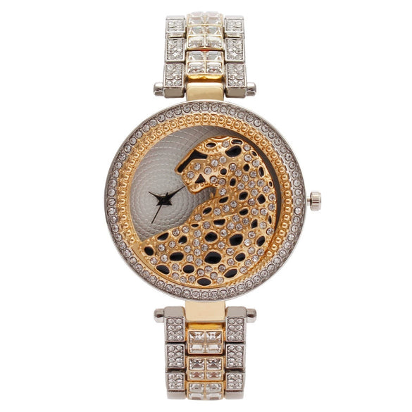 Fashion Women's Watch Set With Diamonds And Rhinestones Metal Round Leopard Style