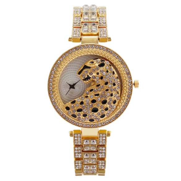Fashion Women's Watch Set With Diamonds And Rhinestones Metal Round Leopard Style