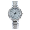 Fashion Women's Watch With Roman Pattern Diamondencrusted Metal Case And Strap Copper Clasp Round Dial Mineral Strengthened Glass Mirror