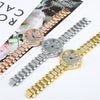 Fashion Women's Watch With Roman Pattern Diamondencrusted Metal Case And Strap Copper Clasp Round Dial Mineral Strengthened Glass Mirror